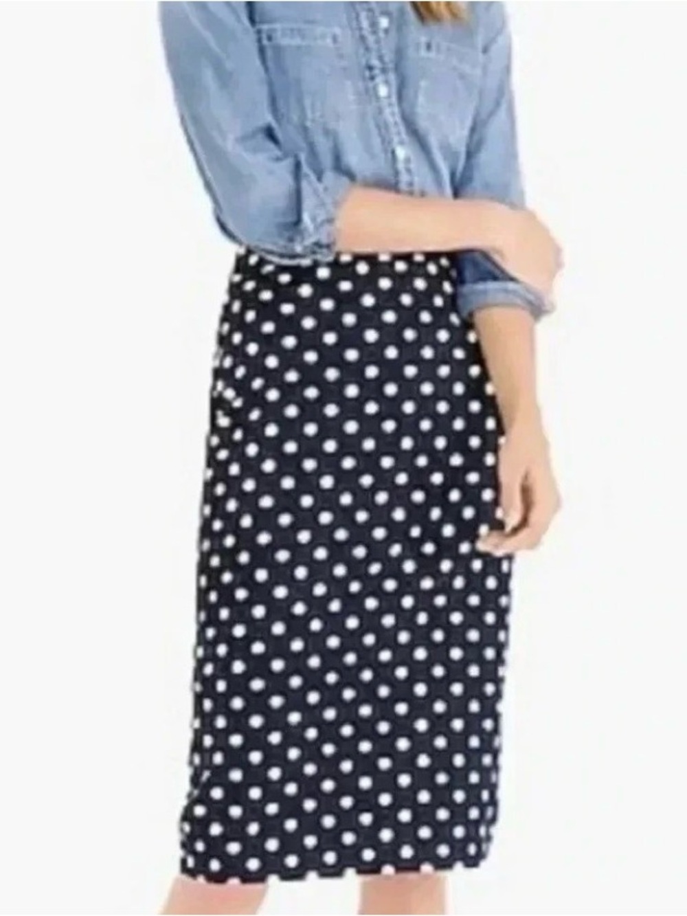 J. Crew Skirt Navy Midi Skirt with White Polka Dots, 8